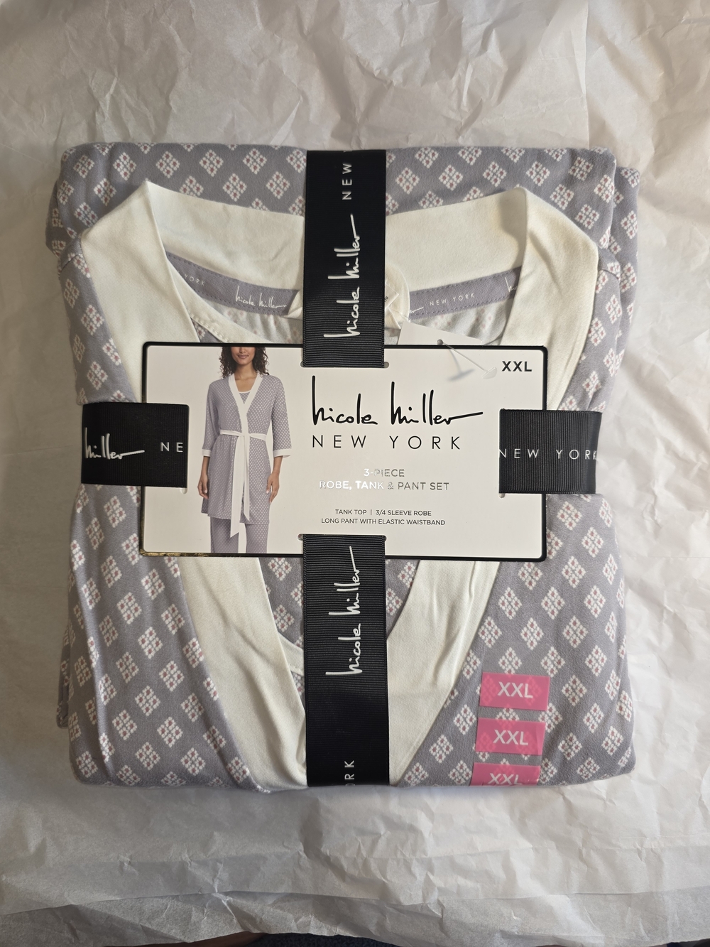 Nicole Miller 3-Piece Pajama Set in Light Gray and Cream